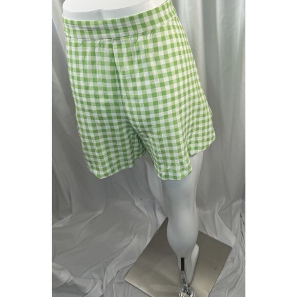 Zara Linen Blend Pleated Gingham Shorts, Green & White, Sz: XL, 82-01 - Picture 7 of 14